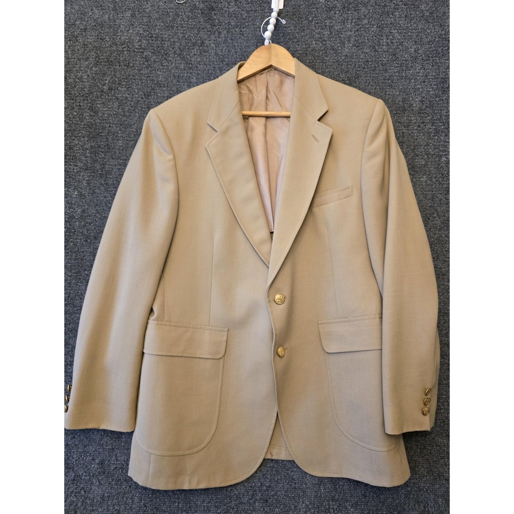 Stafford Blazer Sport Coat Mens 42R Beige Gold Button Classic Business